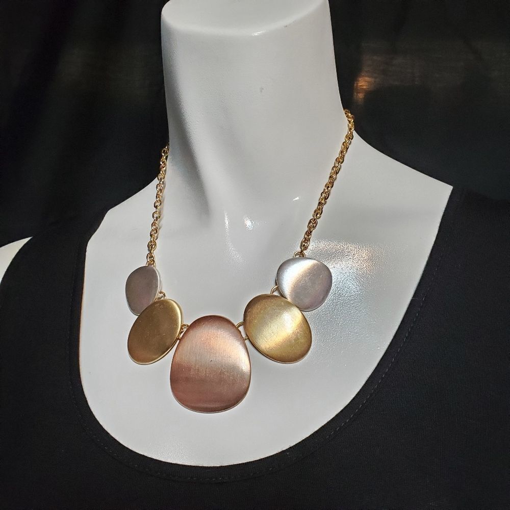 Modern Geometric Rose Gold, Gold, & Silver Statement Necklace
